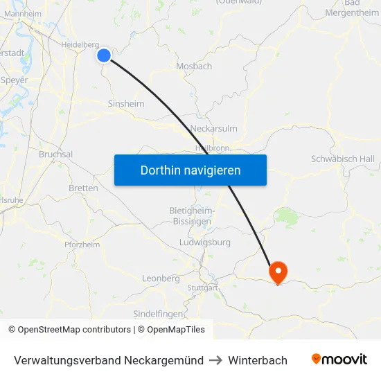 Verwaltungsverband Neckargemünd to Winterbach map