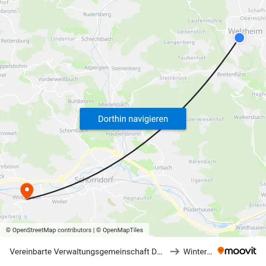Vereinbarte Verwaltungsgemeinschaft Der Stadt Welzheim to Winterbach map