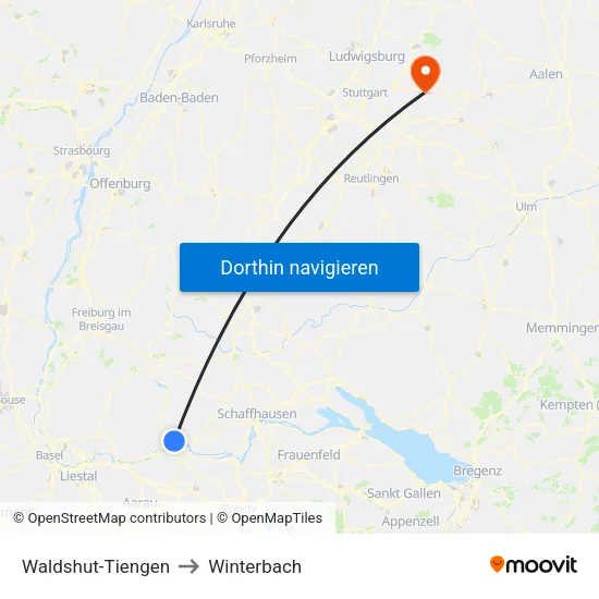 Waldshut-Tiengen to Winterbach map