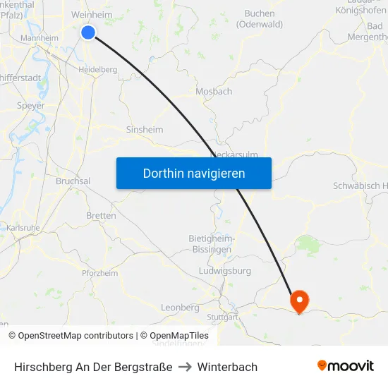 Hirschberg An Der Bergstraße to Winterbach map
