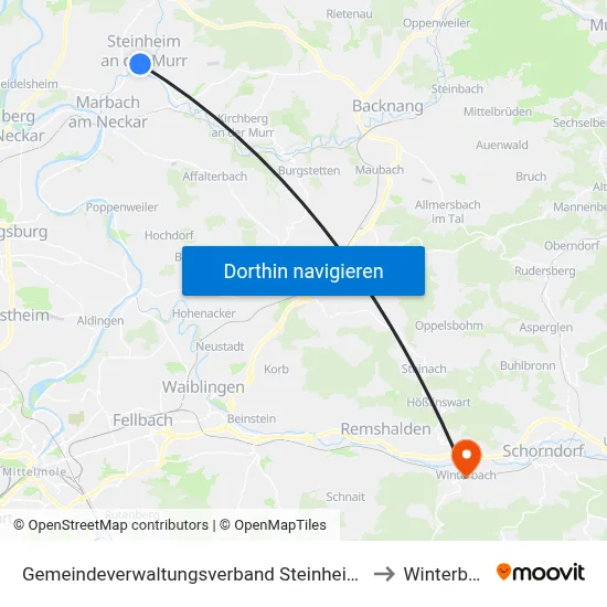 Gemeindeverwaltungsverband Steinheim-Murr to Winterbach map