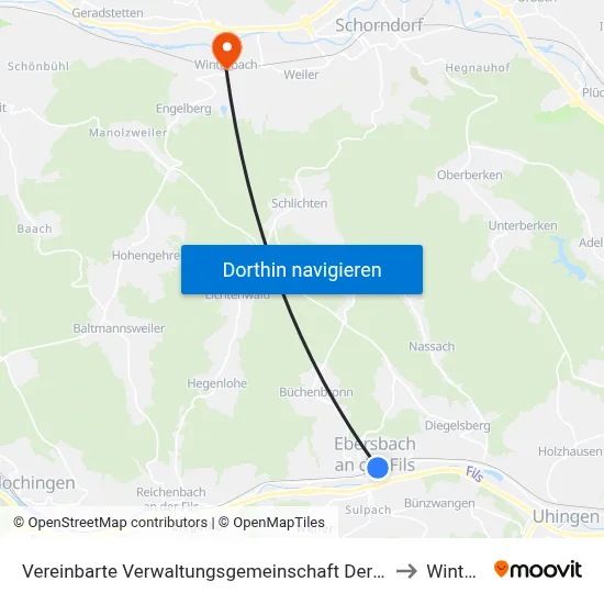 Vereinbarte Verwaltungsgemeinschaft Der Stadt Ebersbach An Der Fils to Winterbach map