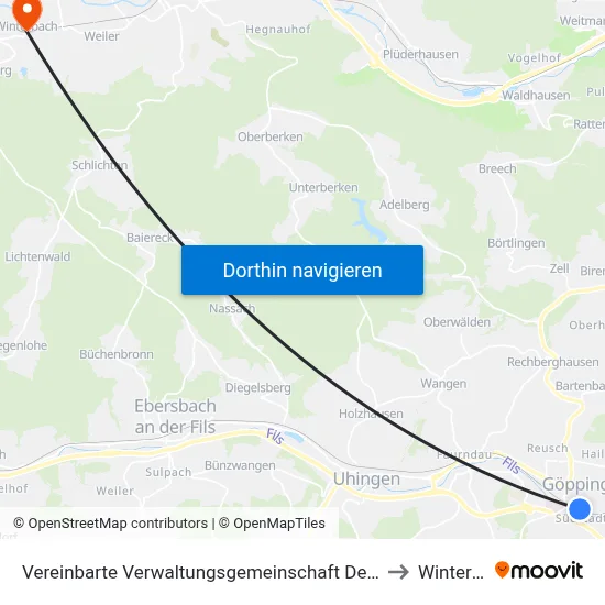 Vereinbarte Verwaltungsgemeinschaft Der Stadt Göppingen to Winterbach map