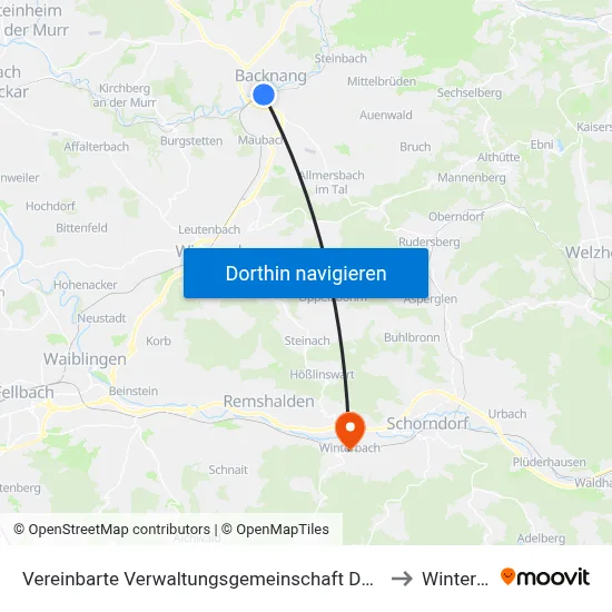Vereinbarte Verwaltungsgemeinschaft Der Stadt Backnang to Winterbach map