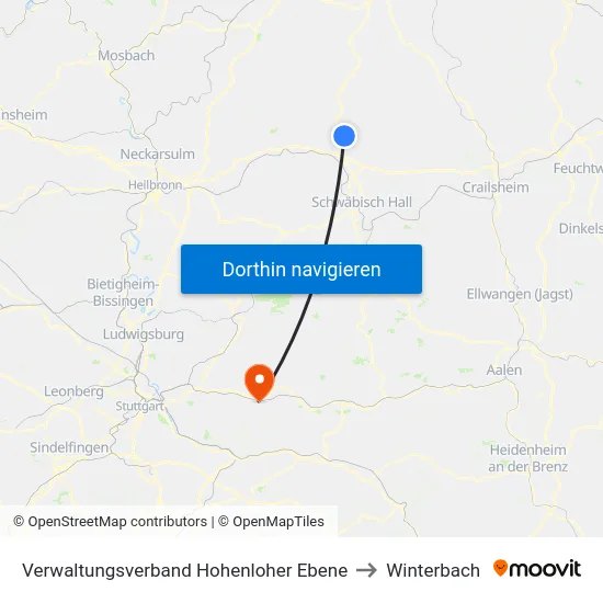 Verwaltungsverband Hohenloher Ebene to Winterbach map
