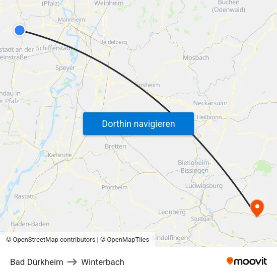 Bad Dürkheim to Winterbach map