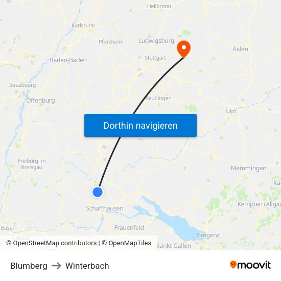 Blumberg to Winterbach map