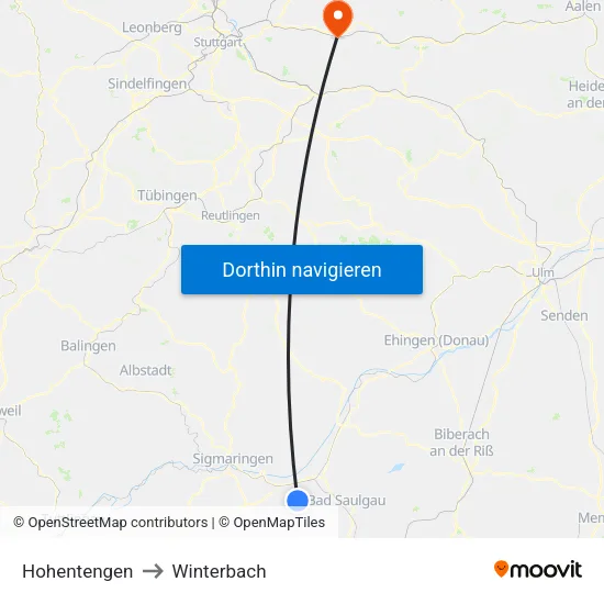 Hohentengen to Winterbach map