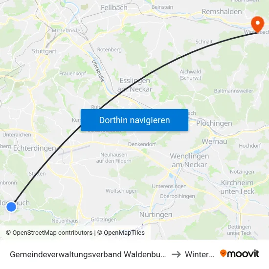 Gemeindeverwaltungsverband Waldenbuch/Steinenbronn to Winterbach map
