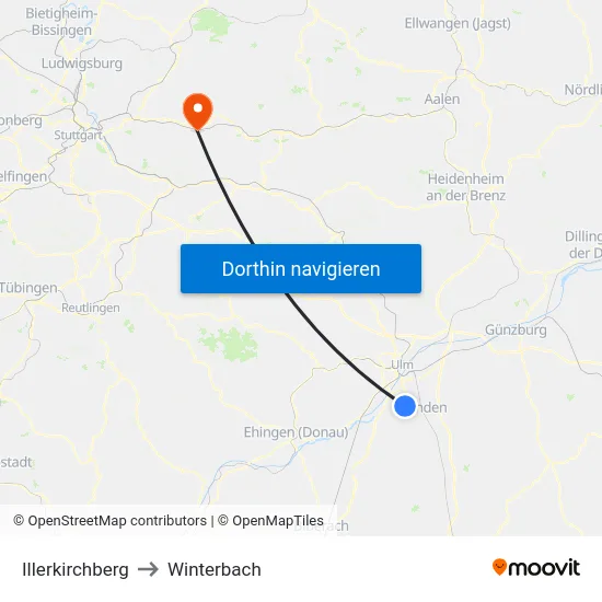 Illerkirchberg to Winterbach map