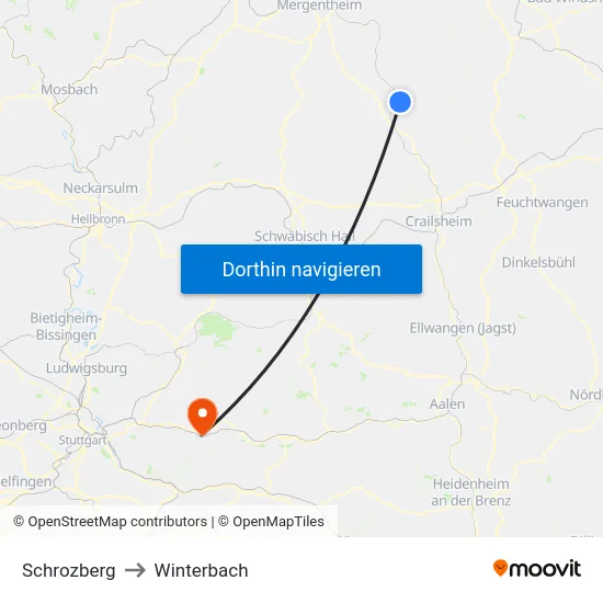 Schrozberg to Winterbach map