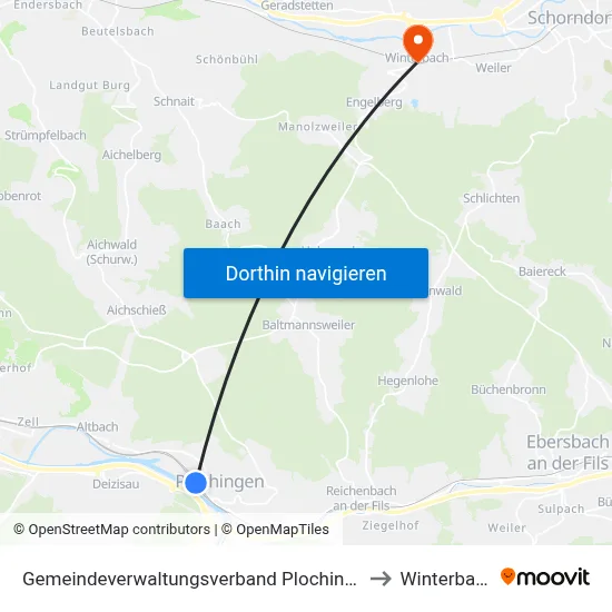Gemeindeverwaltungsverband Plochingen to Winterbach map