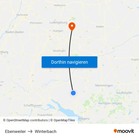 Ebenweiler to Winterbach map