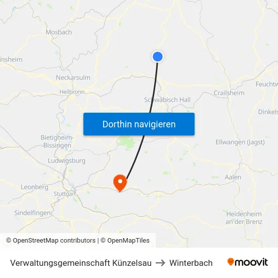 Verwaltungsgemeinschaft Künzelsau to Winterbach map