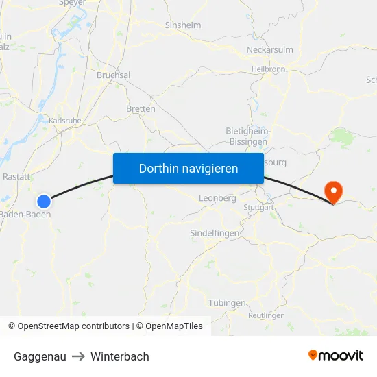 Gaggenau to Winterbach map