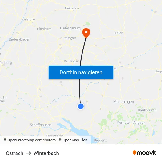 Ostrach to Winterbach map