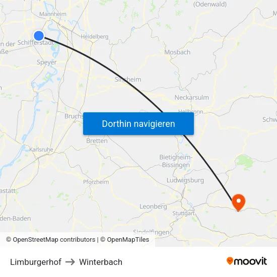 Limburgerhof to Winterbach map