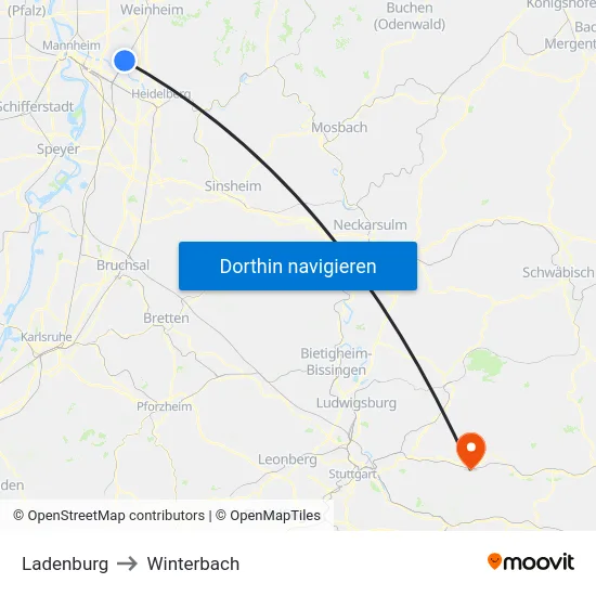 Ladenburg to Winterbach map