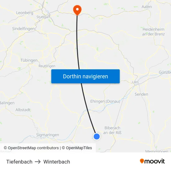 Tiefenbach to Winterbach map
