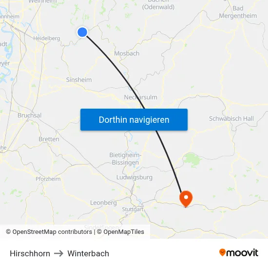 Hirschhorn to Winterbach map