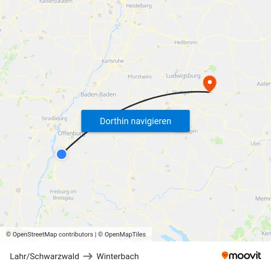 Lahr/Schwarzwald to Winterbach map