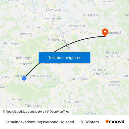 Gemeindeverwaltungsverband Holzgerlingen to Winterbach map