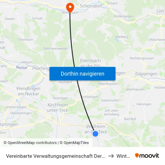 Vereinbarte Verwaltungsgemeinschaft Der Stadt Weilheim An Der Teck to Winterbach map