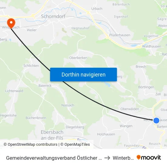 Gemeindeverwaltungsverband Östlicher Schurwald to Winterbach map
