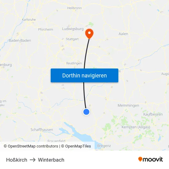 Hoßkirch to Winterbach map