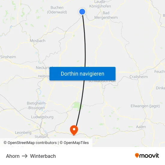 Ahorn to Winterbach map