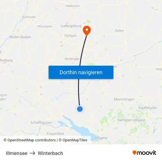 Illmensee to Winterbach map