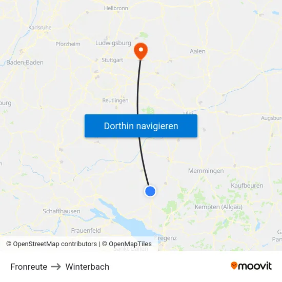 Fronreute to Winterbach map