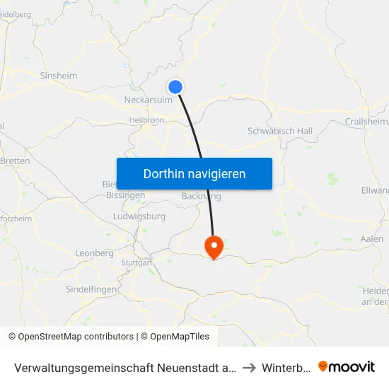 Verwaltungsgemeinschaft Neuenstadt am Kocher to Winterbach map