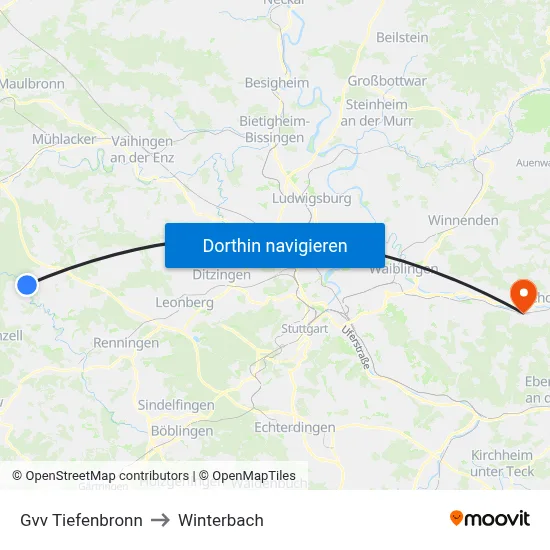Gvv Tiefenbronn to Winterbach map