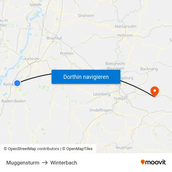 Muggensturm to Winterbach map