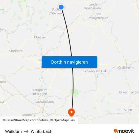 Walldürn to Winterbach map