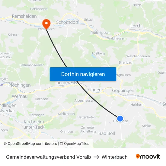 Gemeindeverwaltungsverband Voralb to Winterbach map