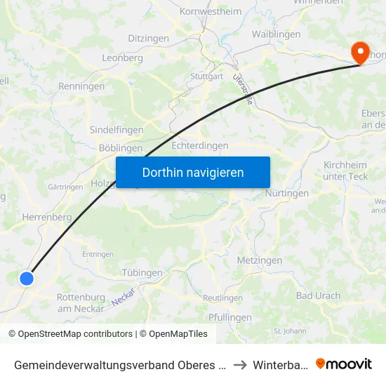 Gemeindeverwaltungsverband Oberes Gäu to Winterbach map