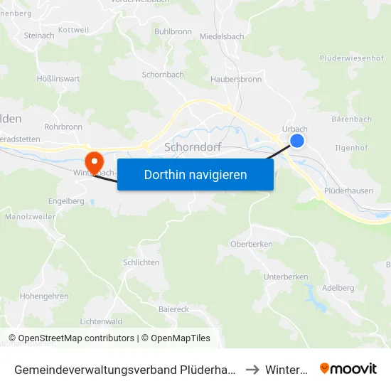 Gemeindeverwaltungsverband Plüderhausen-Urbach to Winterbach map