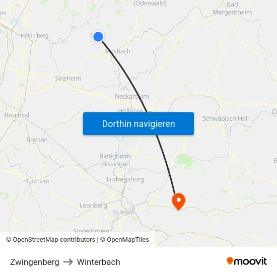 Zwingenberg to Winterbach map