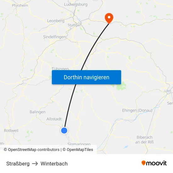 Straßberg to Winterbach map