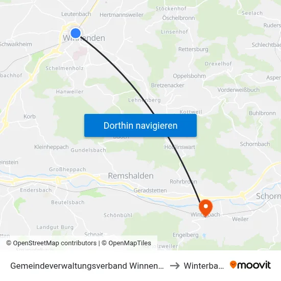Gemeindeverwaltungsverband Winnenden to Winterbach map