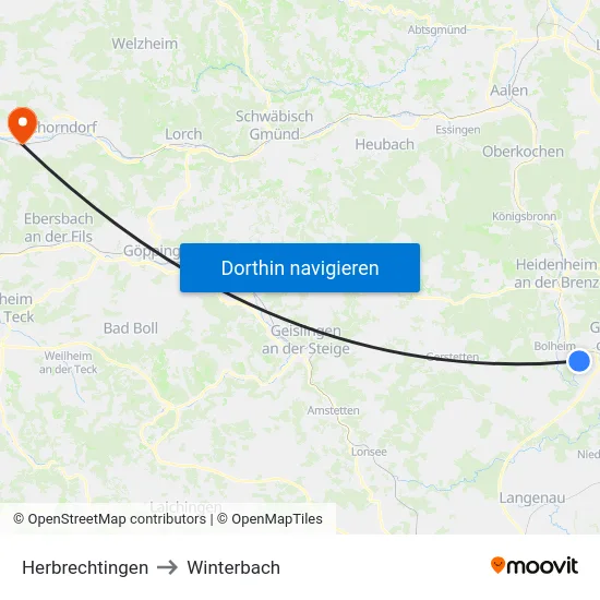 Herbrechtingen to Winterbach map
