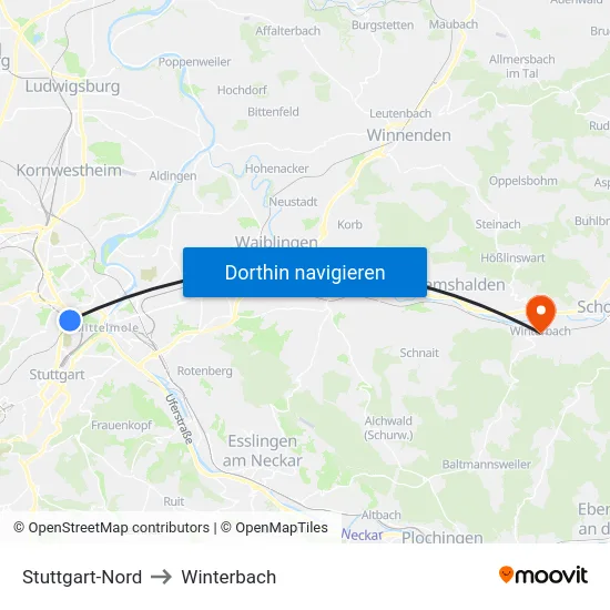 Stuttgart-Nord to Winterbach map