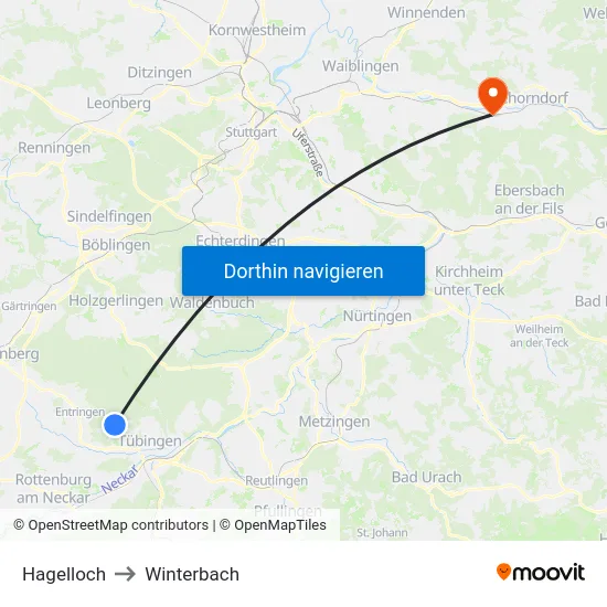 Hagelloch to Winterbach map