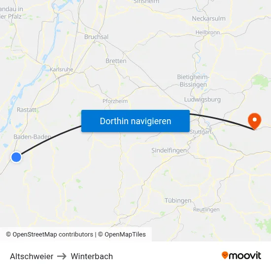 Altschweier to Winterbach map