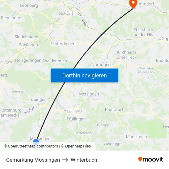 Gemarkung Mössingen to Winterbach map