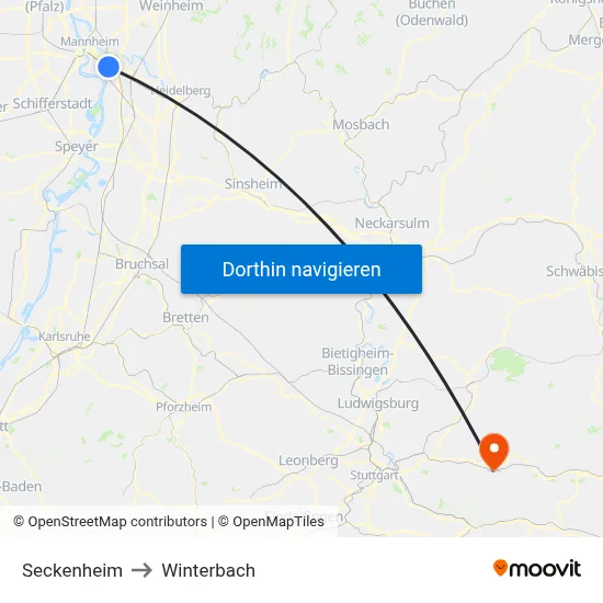 Seckenheim to Winterbach map