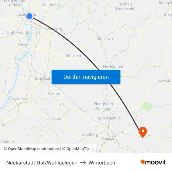Neckarstadt-Ost/Wohlgelegen to Winterbach map