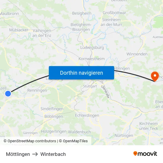Möttlingen to Winterbach map